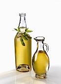 Soy oil in a bottle and carafe