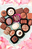 Assorted chocolates in a heart-shaped dish