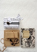 Packed gifts in front of a white wall paper