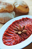 Muhamarra (appetizer with peppers and almonds, Lebanon)