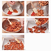 Preparing spiced sugar-toasted almonds