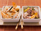 Marinated prawns with chilli peppers & octopus with lemon and orange zest