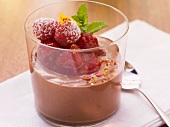 Chocolate mousse with raspberries