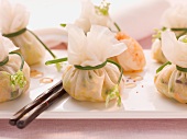 Rice paper parcels stuffed with prawns