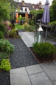 Dining area on terrace in modern garden