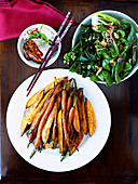 Steamed and roasted vegetables with soy sauce and sesame dressing