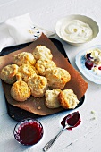 Freshly baked scones with jam and clotted cream