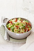 Lemon fettucccine with Brussels sprouts and peppers
