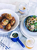 Koupes (Greek meatballs) with honey and a parsley salad