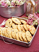 Chocolate chip cookies on a market stall