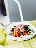 Roast lamb fillet with chickpeas