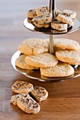'Bear's paws' chocolate flake biscuits and shortbread biscuits on a cake stand