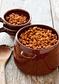 Crock of Baked Beans; Beans in a Serving Bowl