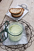 Basil and sheep's cheese cream with black bread