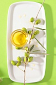 Olive oil and an olive branch