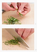 Rosemary needles being finely chopped