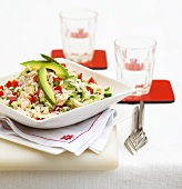 Rice salad with chicken and avocado