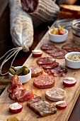 Planchette de Charcuterie; Wild Boar Salami, Pates and Terrines; Pickles