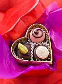Chocolates in a heart-shaped box