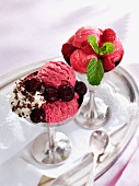 Cherry yogurt ice cream and raspberry yogurt ice cream