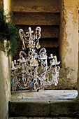 Chandelier decorated with crystal beads