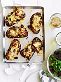 Toast topped with aubergine chutney and provolone