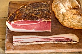A supper of South Tyrolean bacon and Schüttelbrot (crispy unleavened bread from South Tyrol)