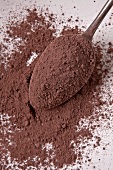 Cocoa powder on a silver spoon