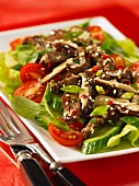 Beef with mushrooms, cucumber and tomatoes (Vietnam)