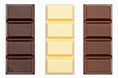 Bars of chocolate: dark, white and milk