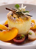 Rice souffle with compote and orange blossom water