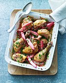 Oven-roasted chicken with rhubarb and herbs