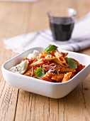 Penne with tomatoes, basil and Parmesan cheese