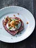 Beef fillet topped with a fried egg