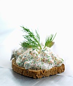 Smörrebröd topped with shrimp salad (Denmark)