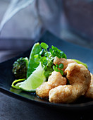 Prawn tempura with green vegetables