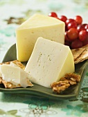 Caerphilly (semi-hard cheese from Wales), crackers, nuts and grapes