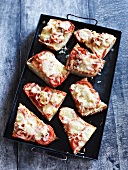 Baguettes topped with cheese and tomato