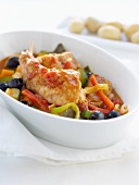 Rabbit stew with peppers and olives