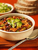 Chicken chilli with black beans and avocado