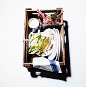 A picnic basket for a barbecue: lamb chops, raw fennel and marinade