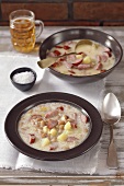 Bean soup with potatoes, bacon and milk (Slovenia)