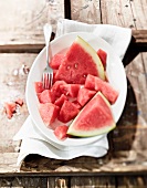 Watermelon pieces on a plate