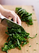 Chard leaves being chopped