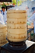 Bamboo Steamer Steaming; At Market