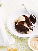 Chocolate fondant pudding with coffee cream