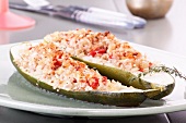 Courgette filled with minced meat, cheese, rice and tomatoes