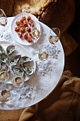 Oysters, smoked salmon and ricotta rolls and champagne for Christmas