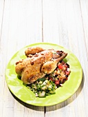 Stuffed chicken with goat cheese and summer vegetables