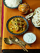 Chicken korma and side dishes (India)